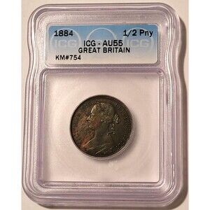 Great Britain Victoria 1884 1/2 Penny AU55 ICG